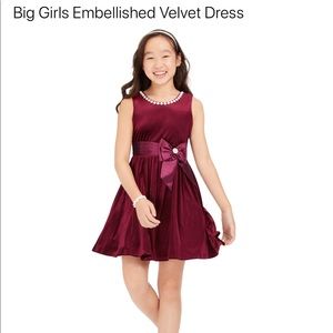 Rare Edition Girls burgundy velvet dress